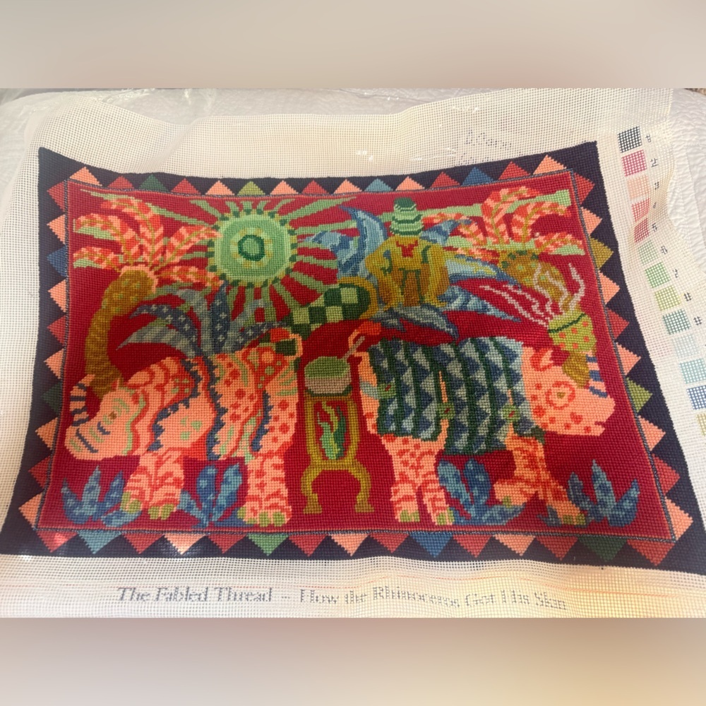 Hand Painted Needlepoint Canvas Kit Rudyard Kipling Just So Stories Rhinoceros